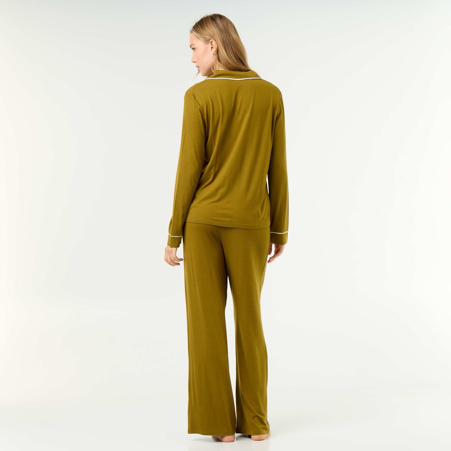 Soft Stretch Knit Long Pyjamas - 2-Piece Set GREEN
