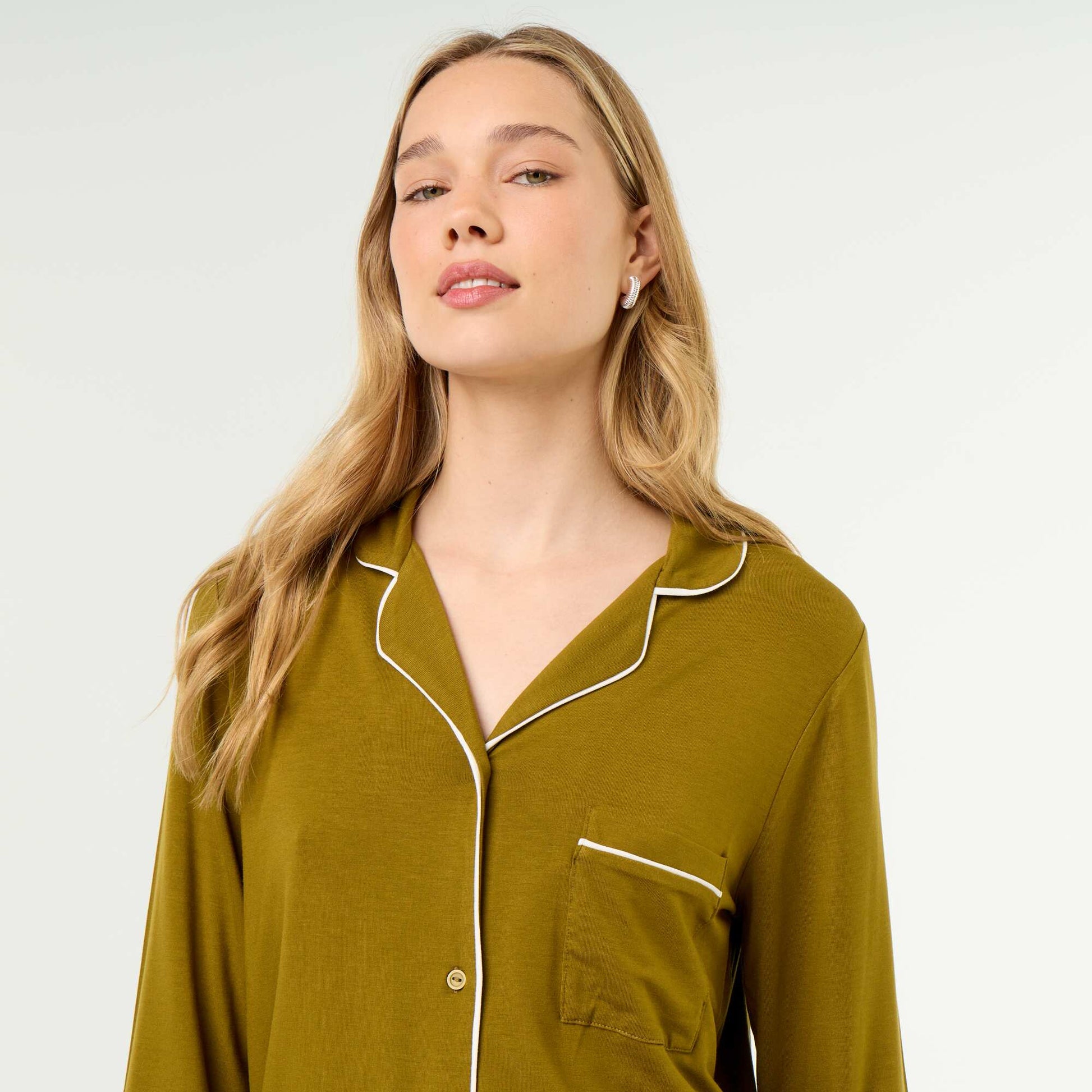Soft Stretch Knit Long Pyjamas - 2-Piece Set GREEN