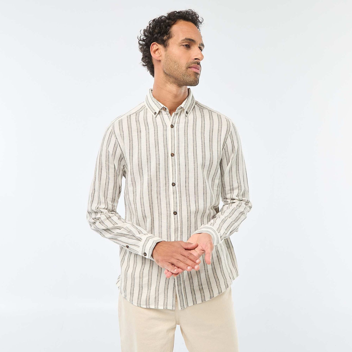Striped Linen and Cotton Shirt WHITE