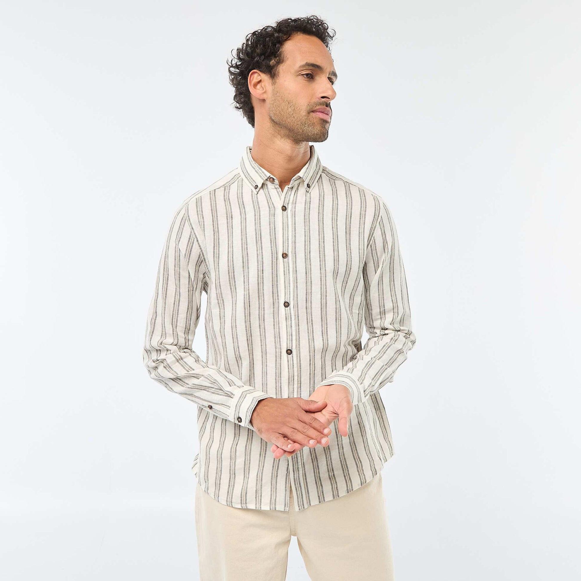 Striped Linen and Cotton Shirt WHITE