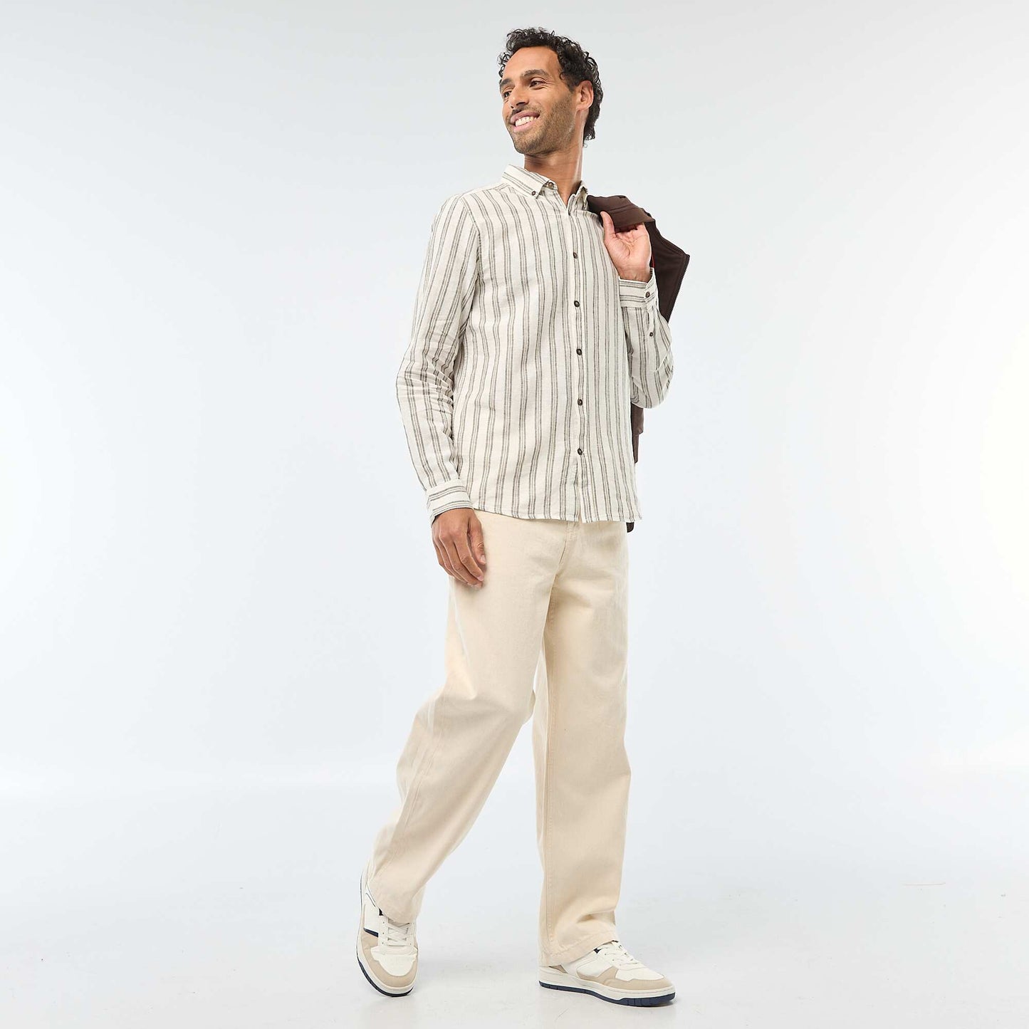 Striped Linen and Cotton Shirt WHITE