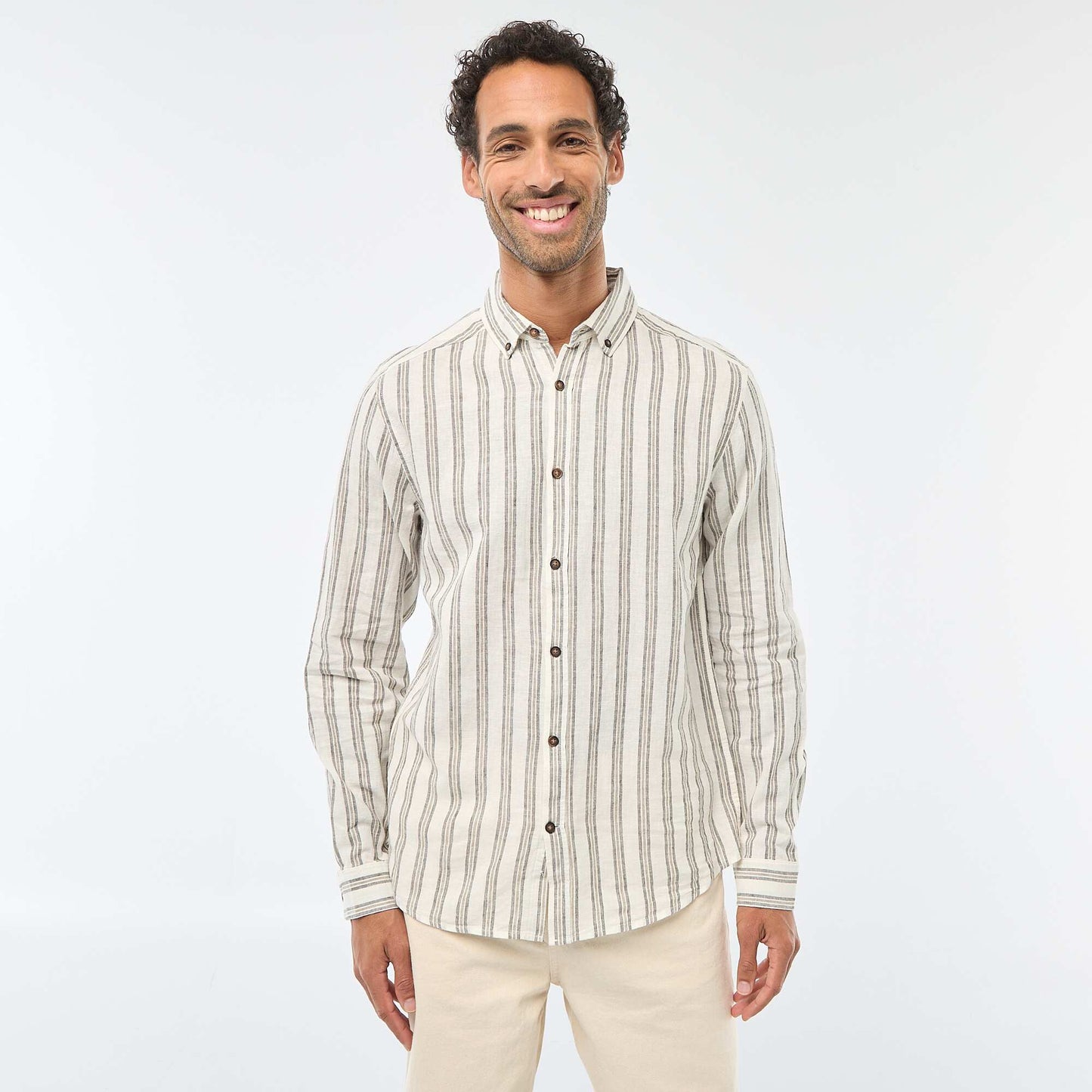 Striped Linen and Cotton Shirt WHITE