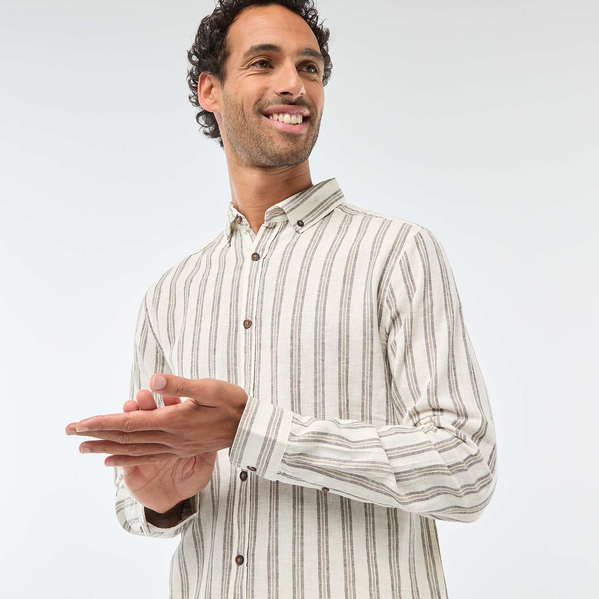 Striped Linen and Cotton Shirt WHITE