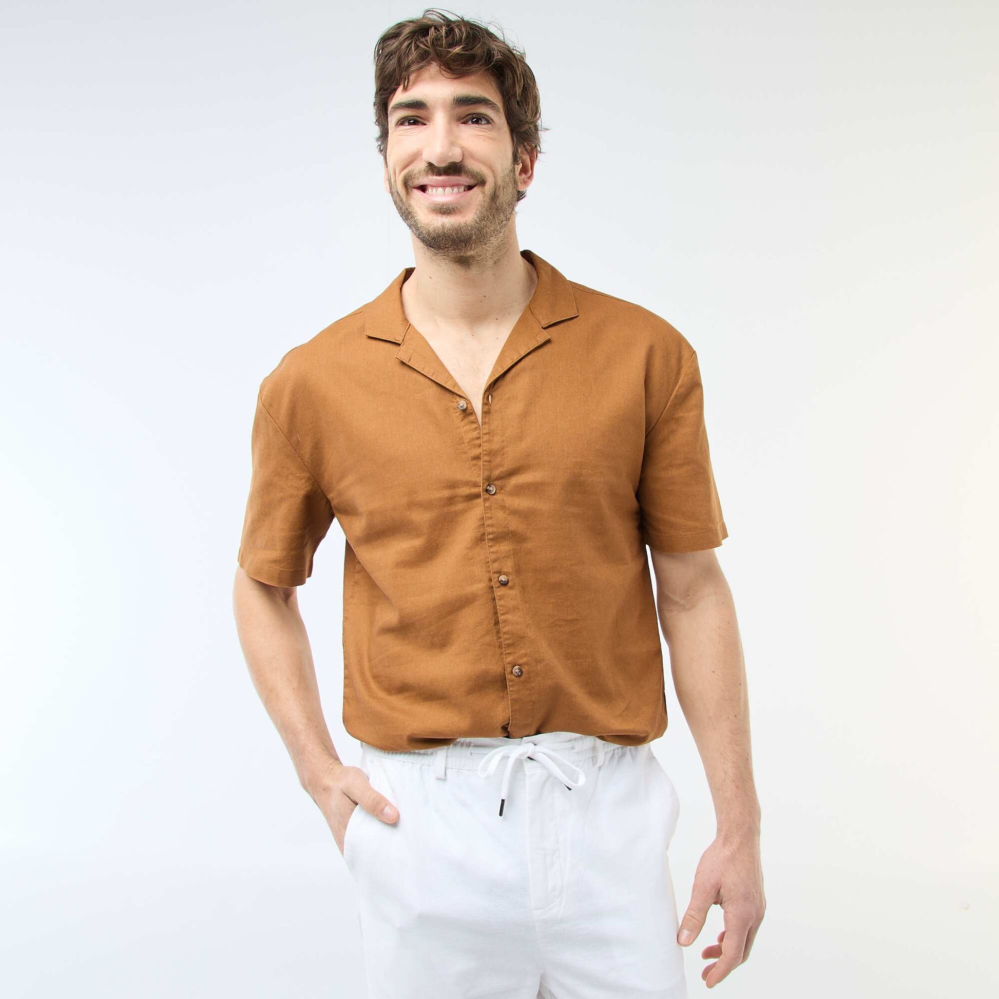 Linen Blend Shirt BROWN