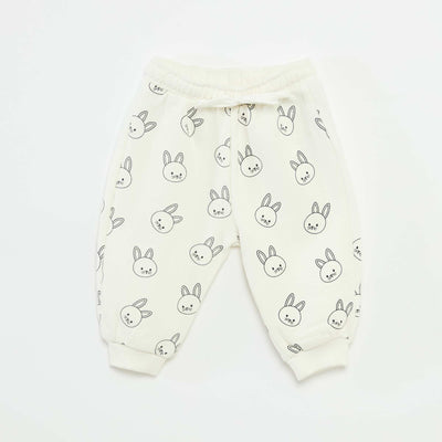 Fleece Joggers with Kangaroo Pocket and Novelty Ears WHITE