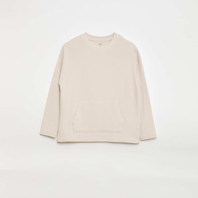 T-shirt with Ottoman Knit Kangaroo Pocket WHITE