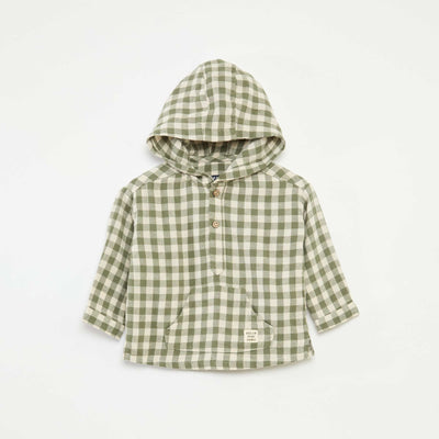 Hooded Shirt with Kangaroo Pocket KHAKI