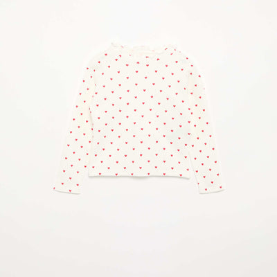 Ribbed T-Shirt with Scalloped Neck WHITE