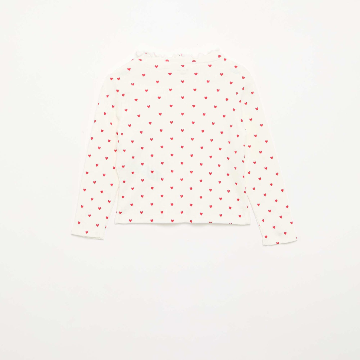 Ribbed T-Shirt with Scalloped Neck WHITE