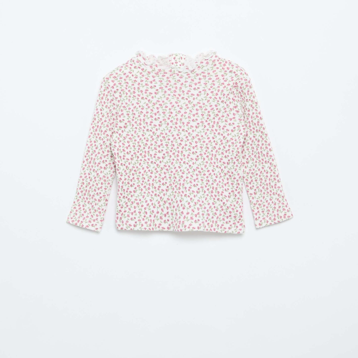 Ribbed T-Shirt with Scalloped Neck WHITE
