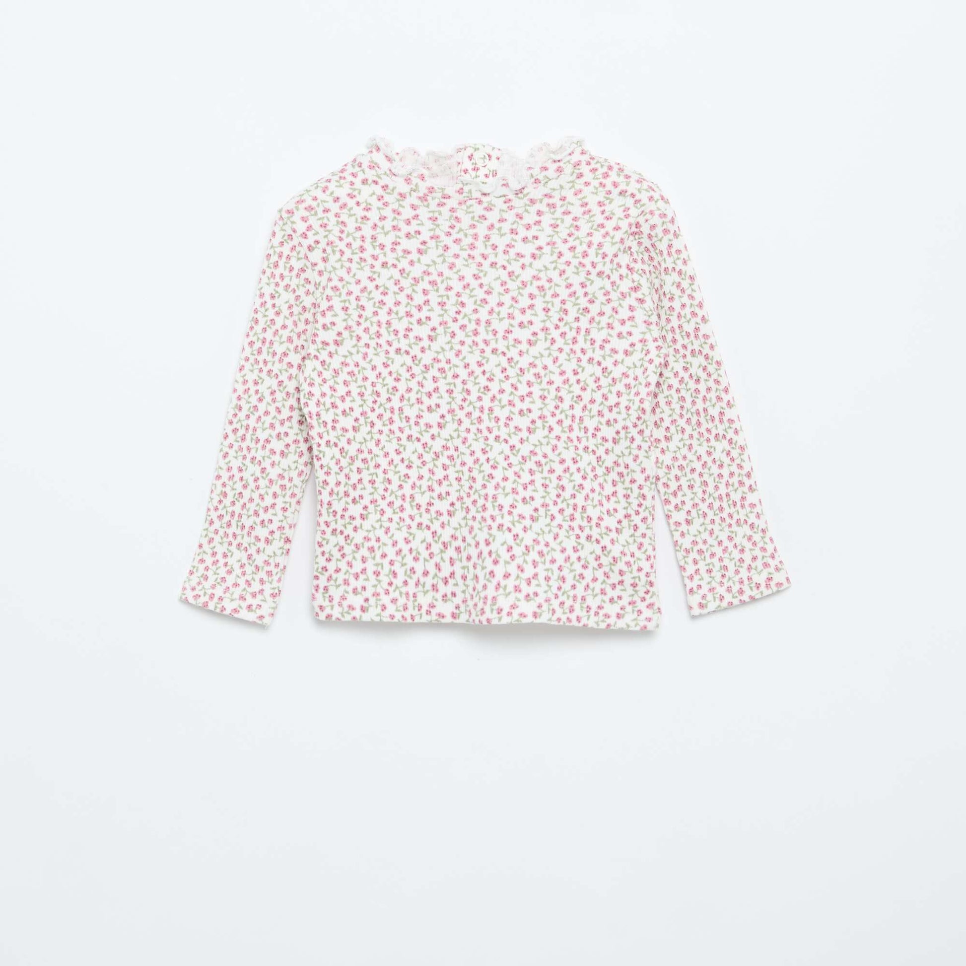 Ribbed T-Shirt with Scalloped Neck WHITE