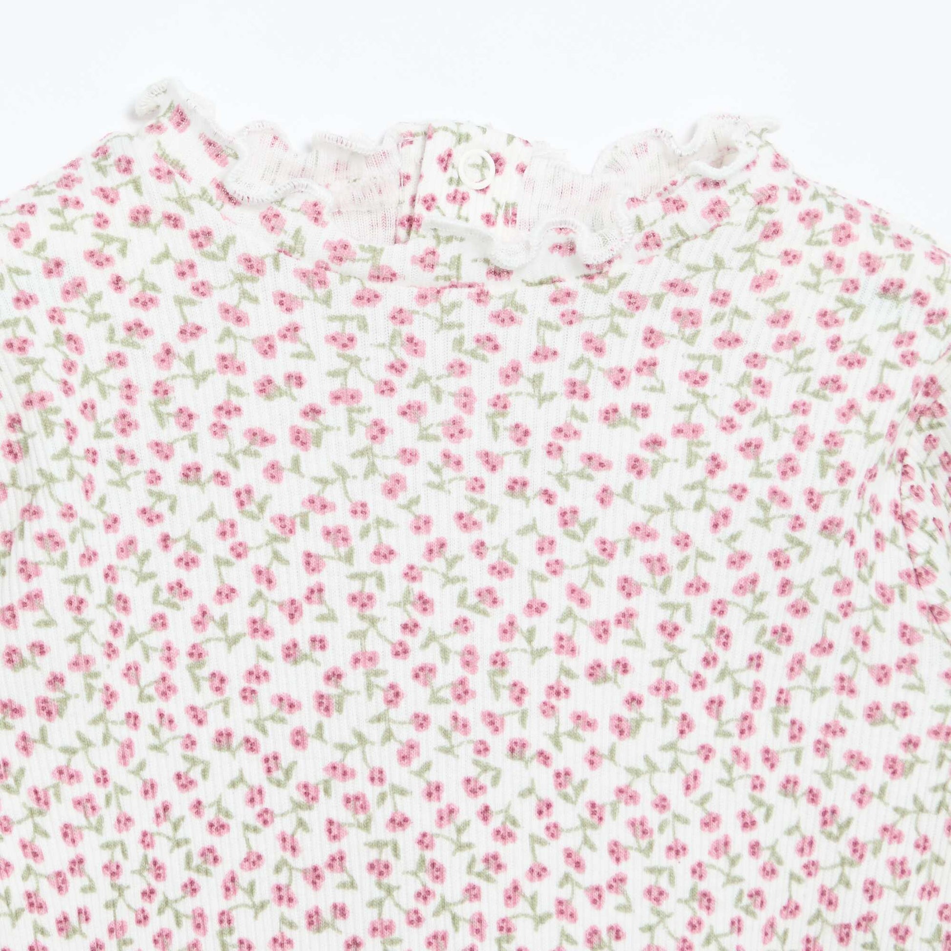 Ribbed T-Shirt with Scalloped Neck WHITE