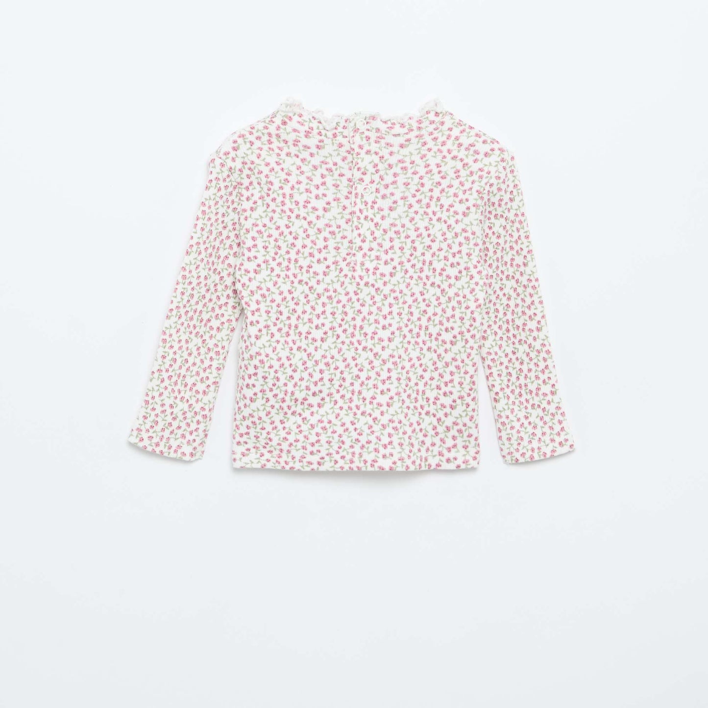 Ribbed T-Shirt with Scalloped Neck WHITE