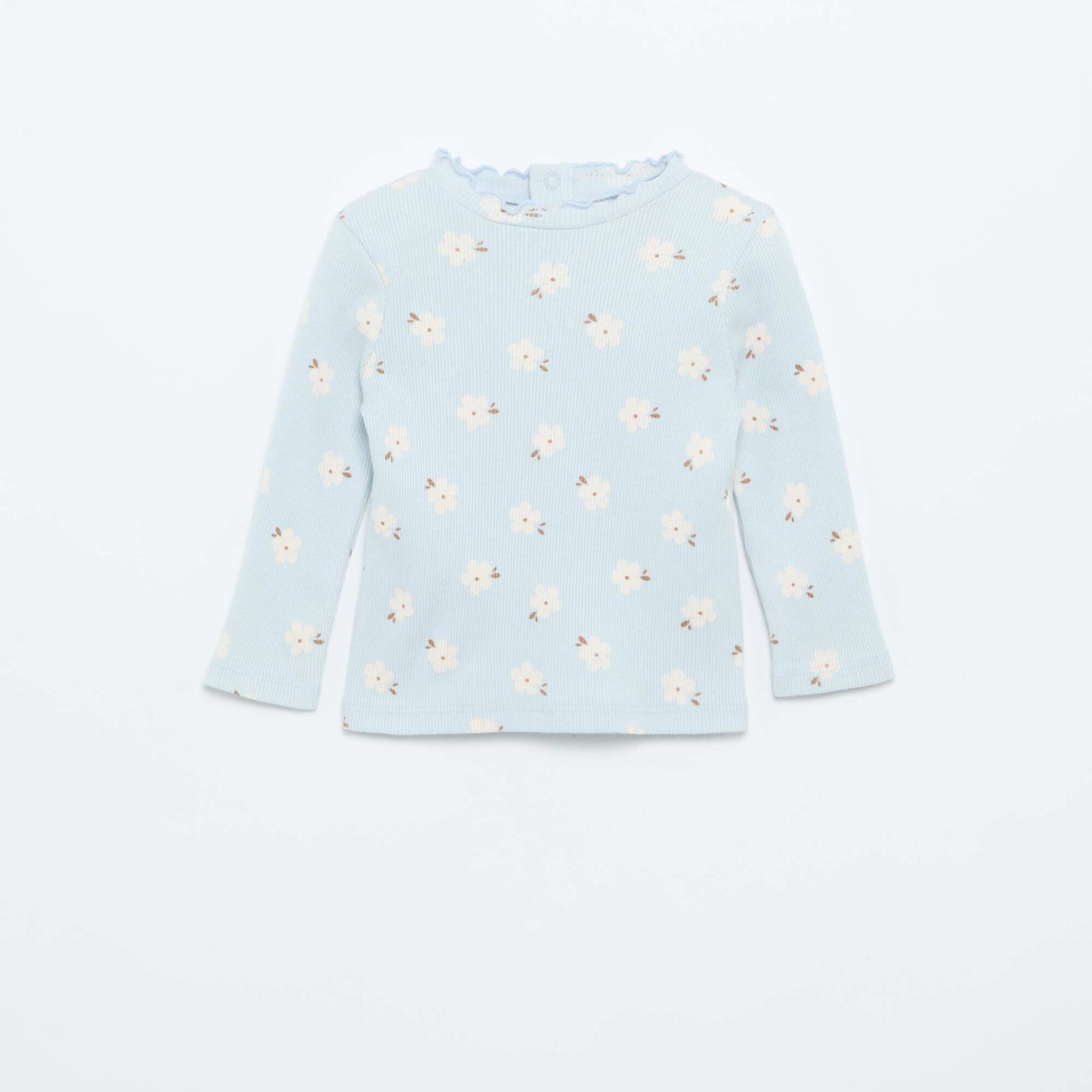 Ribbed T-Shirt with Scalloped Neck BLUE