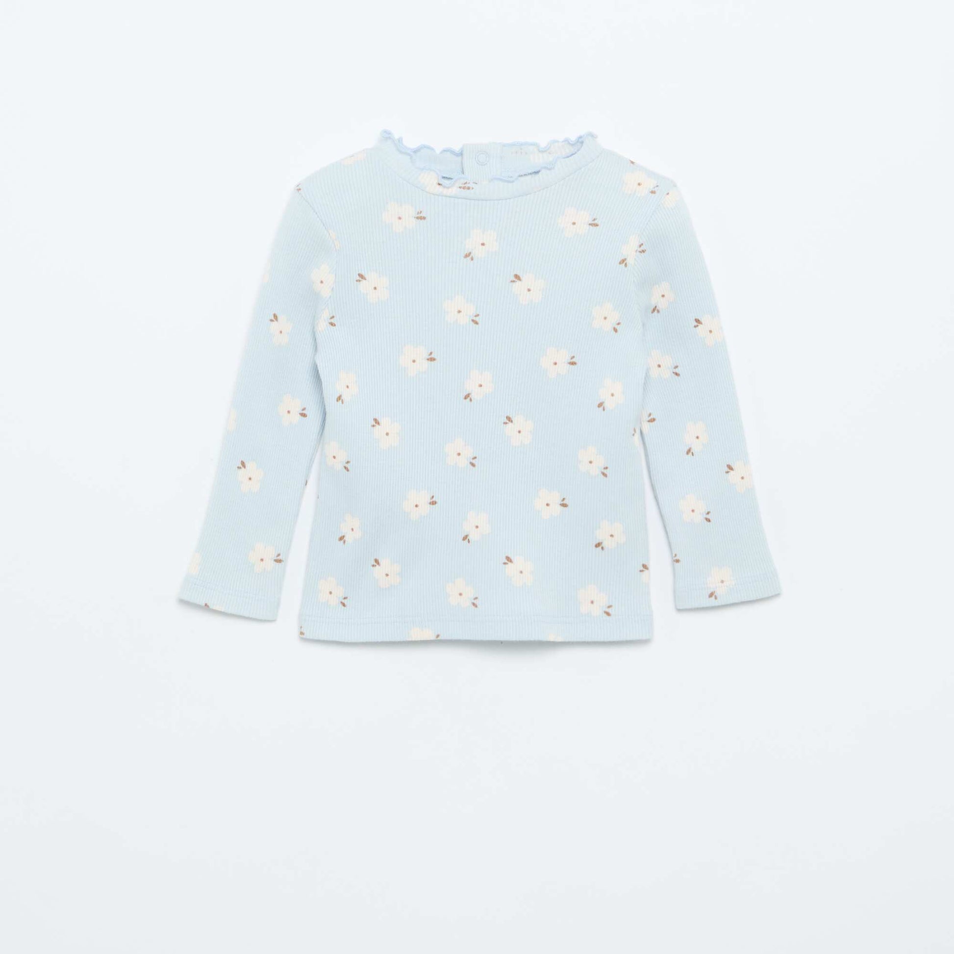 Ribbed T-Shirt with Scalloped Neck BLUE