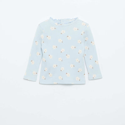 Ribbed T-Shirt with Scalloped Neck BLUE