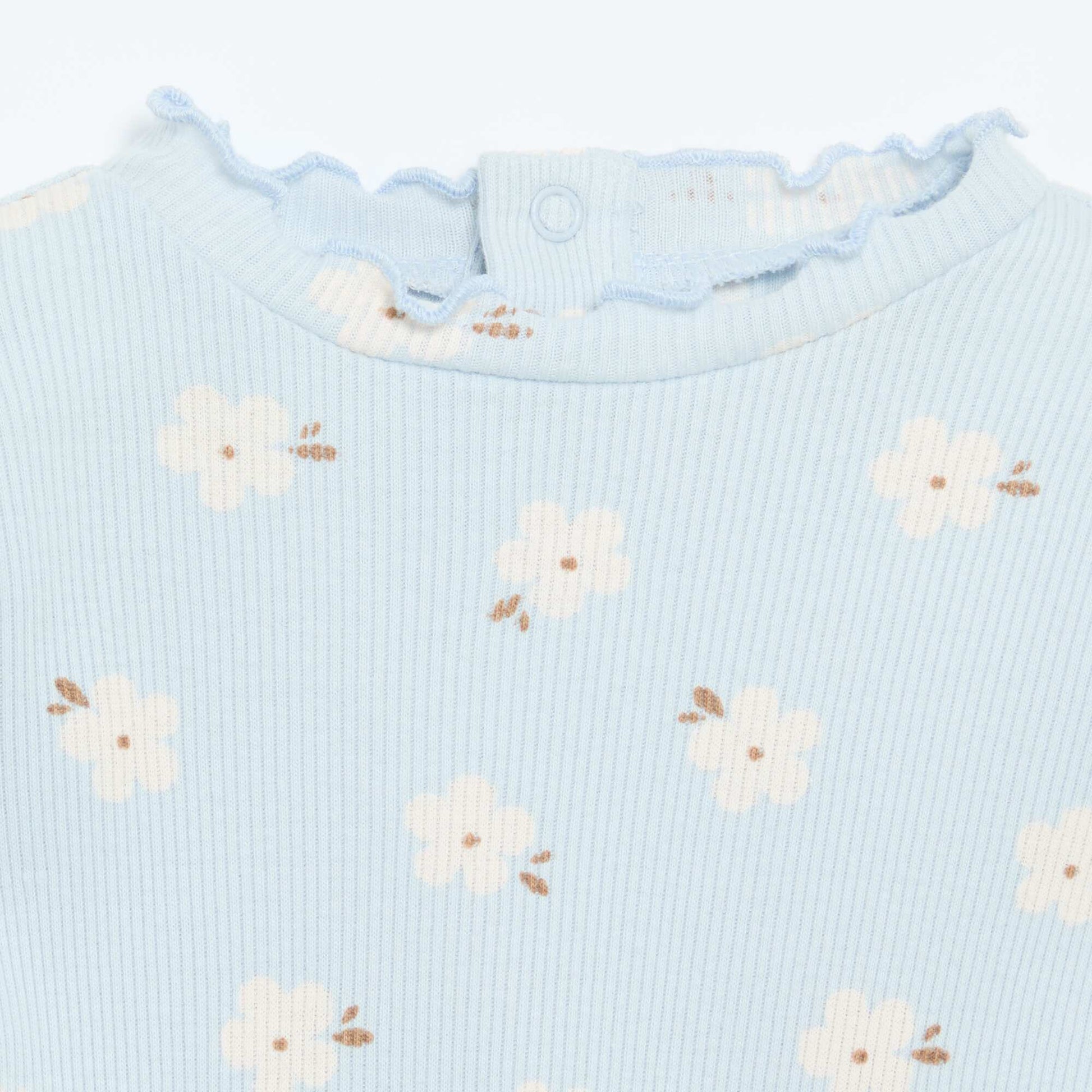 Ribbed T-Shirt with Scalloped Neck BLUE
