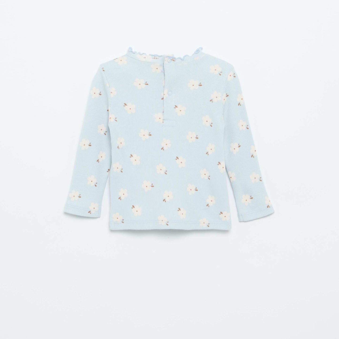 Ribbed T-Shirt with Scalloped Neck BLUE