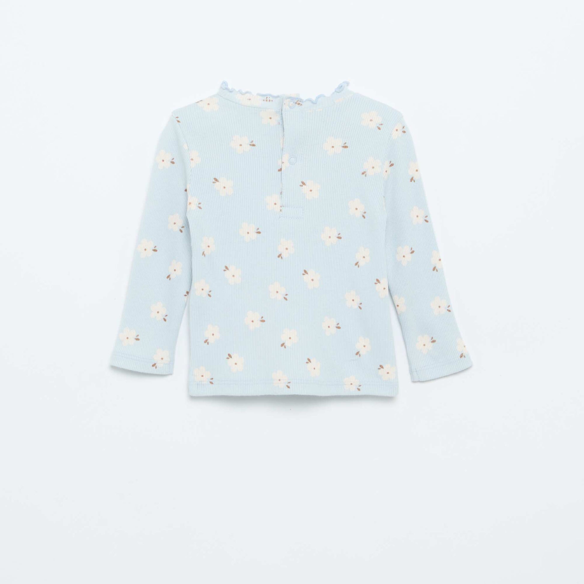 Ribbed T-Shirt with Scalloped Neck BLUE