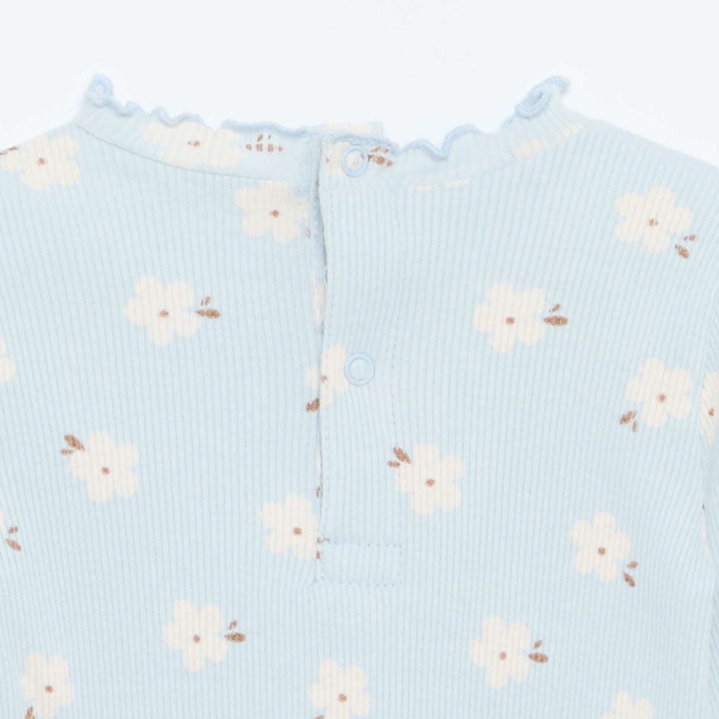 Ribbed T-Shirt with Scalloped Neck BLUE
