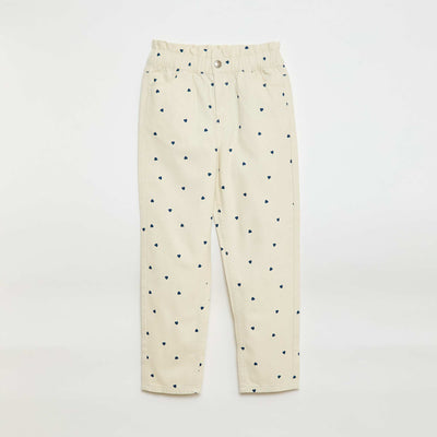 Mom Fit Denim Pants with Print WHITE