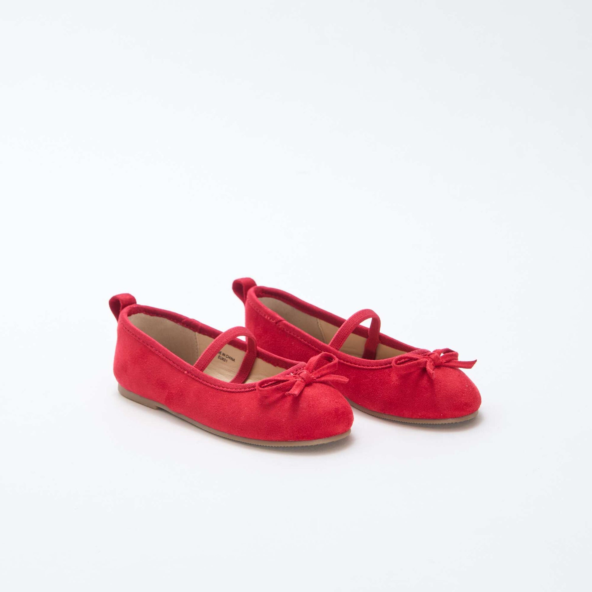 Suedette Ballerina Shoes with Strap RED