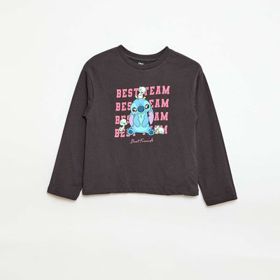Long-sleeved 'Stitch' T-shirt BLACK