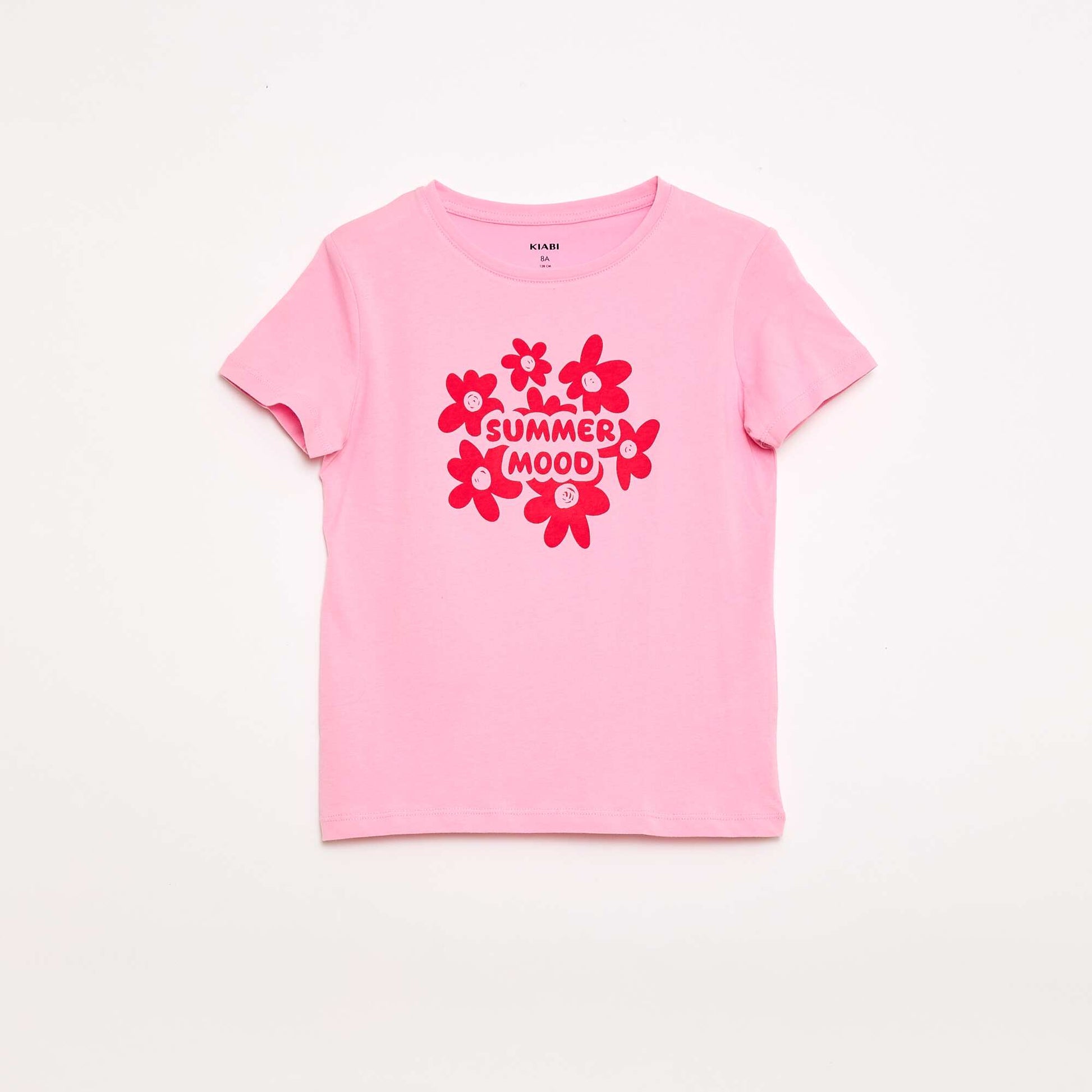Short-sleeved T-shirt with printed message PINK