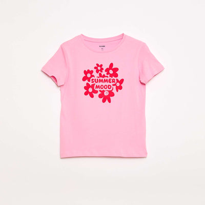 Short-sleeved T-shirt with printed message PINK