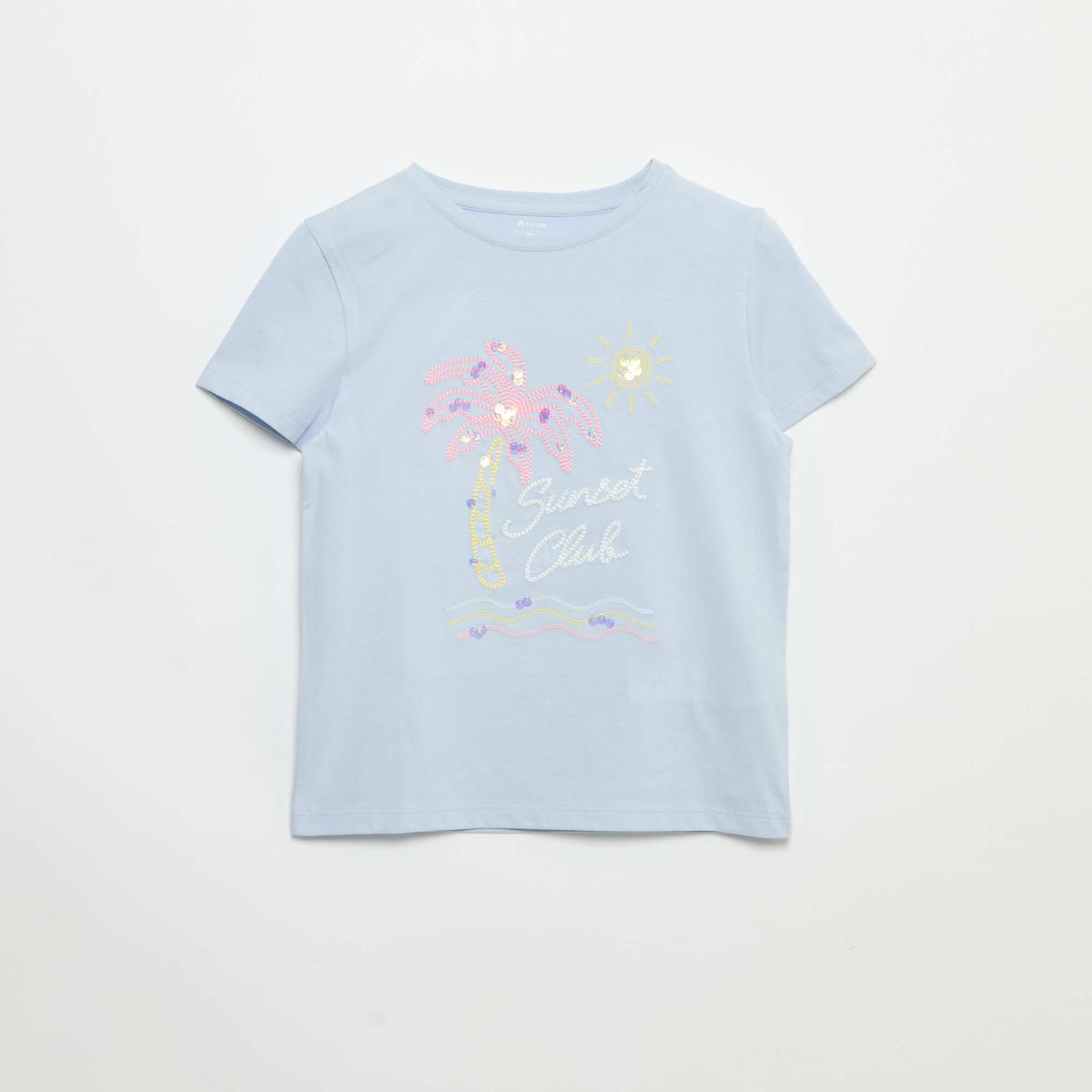 Short-Sleeved T-Shirt with Sequin Design BLUE
