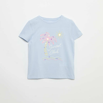Short-Sleeved T-Shirt with Sequin Design BLUE