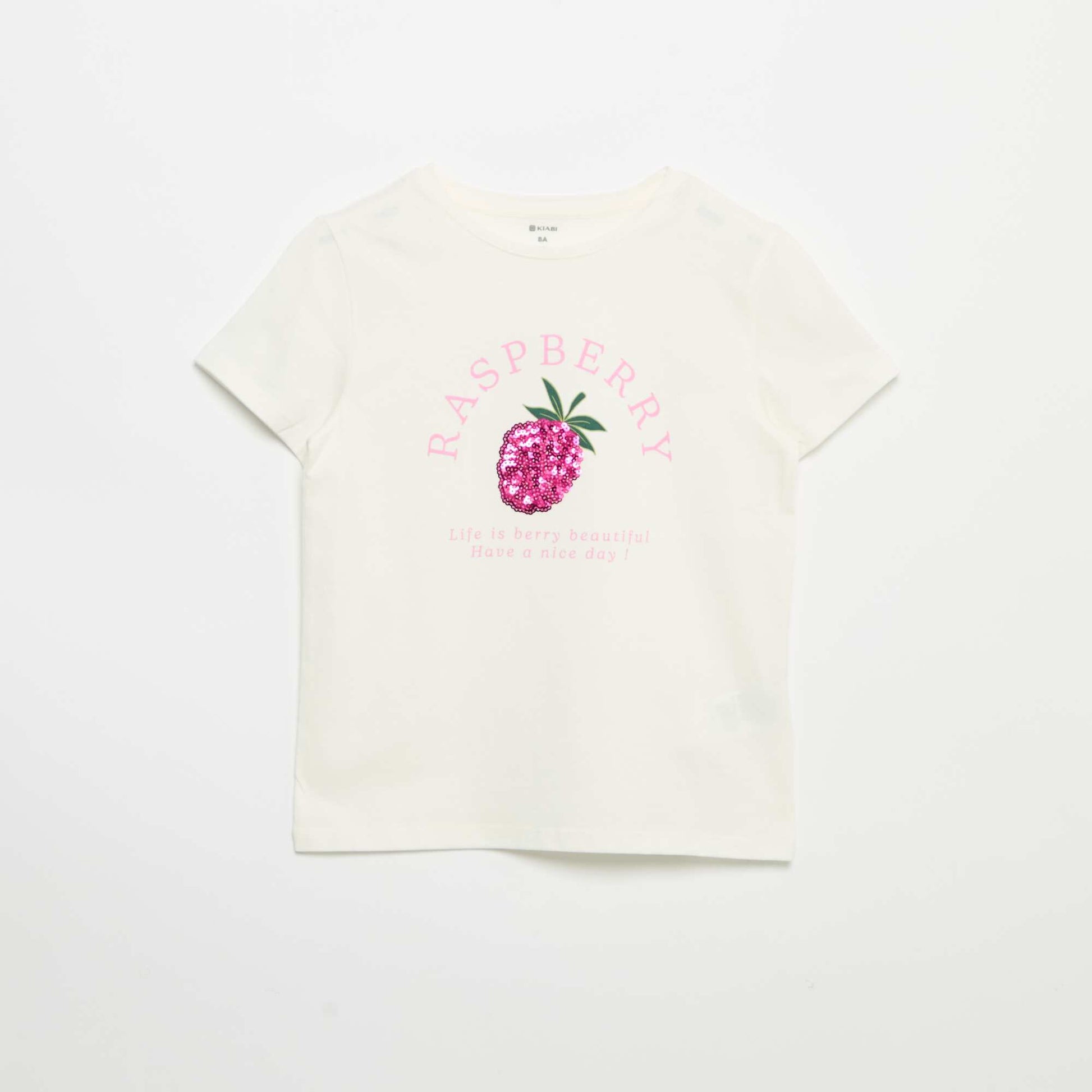 Short-Sleeved T-Shirt with Sequin Design WHITE