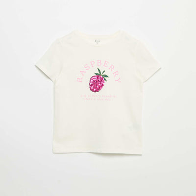 Short-Sleeved T-Shirt with Sequin Design WHITE