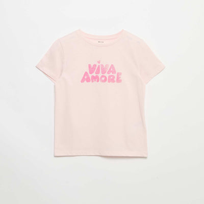 Short-Sleeved T-Shirt with Sequin Design PINK