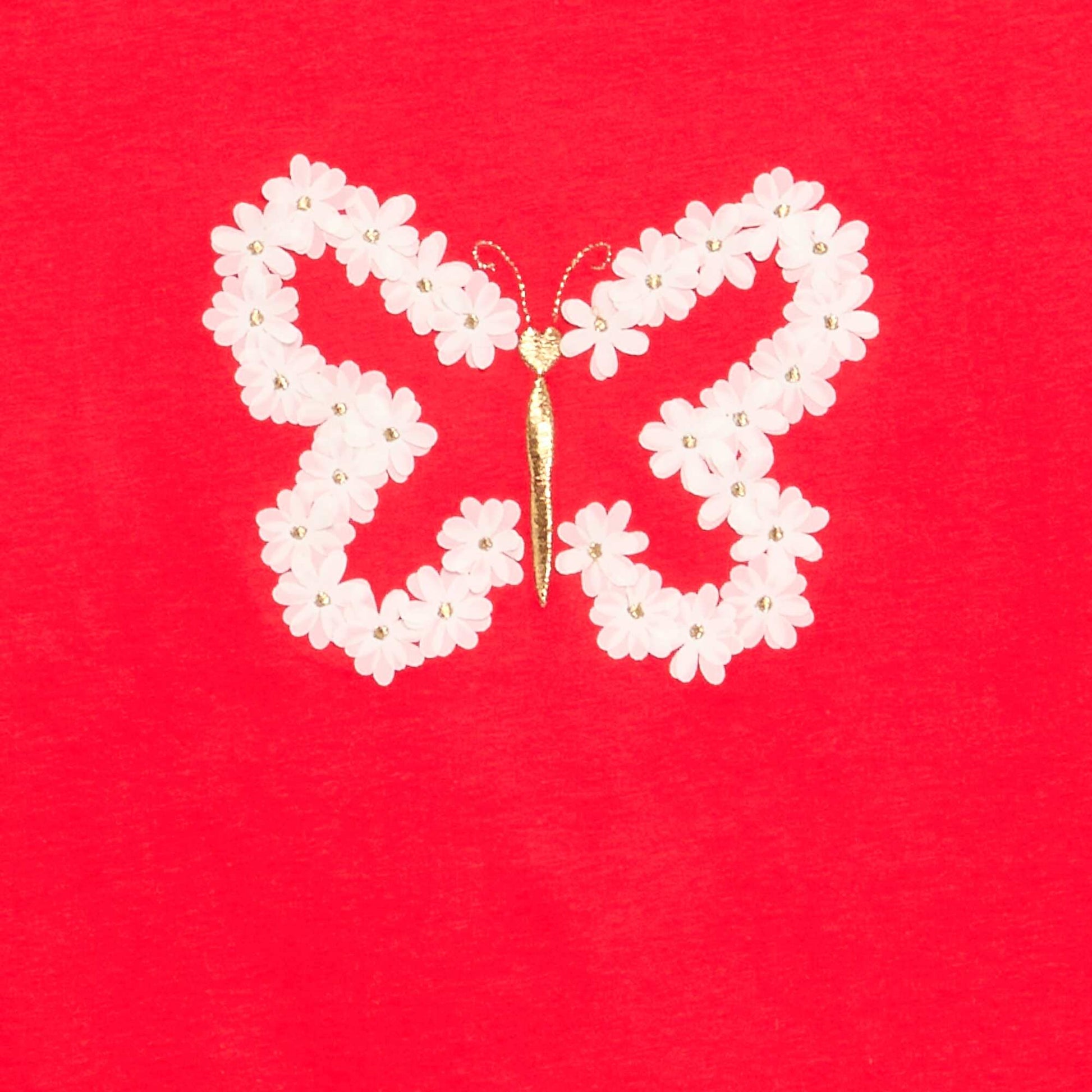 Short-Sleeved T-Shirt with Sequin Design RED