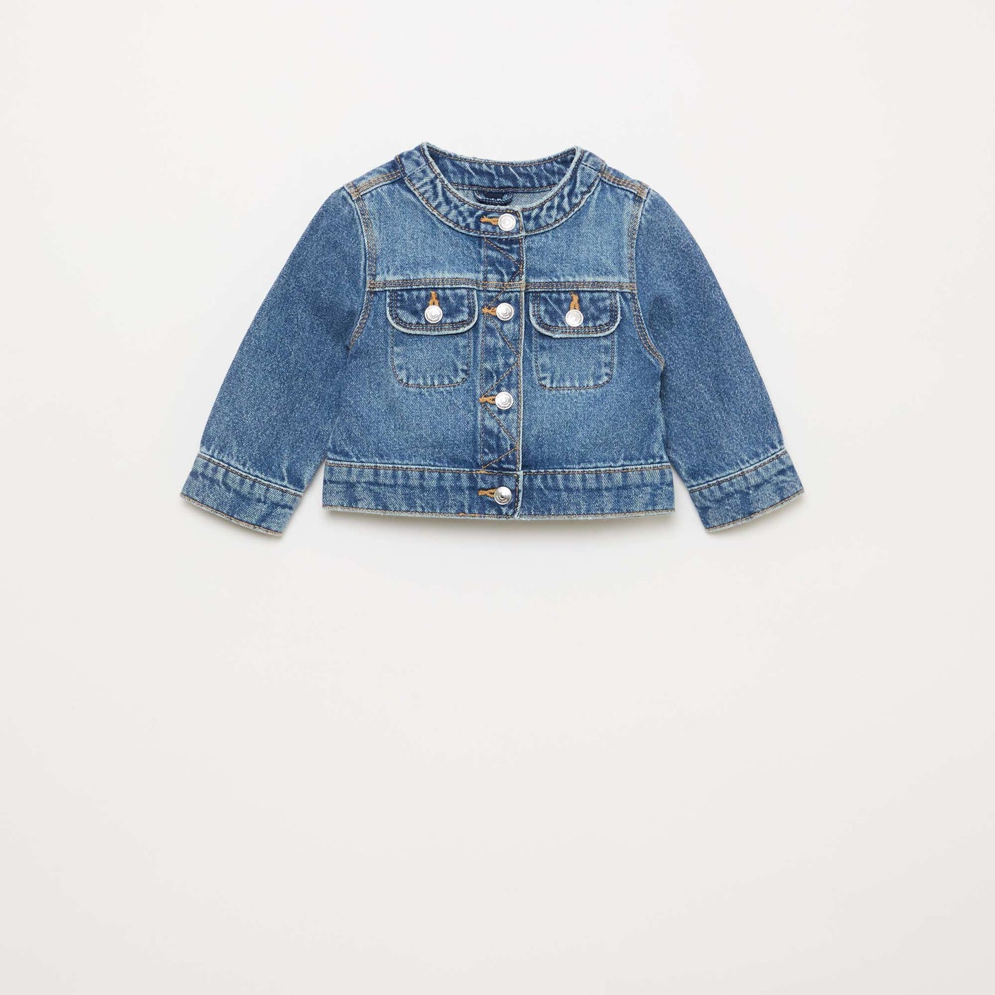 Round Neck Denim Jacket BLUE