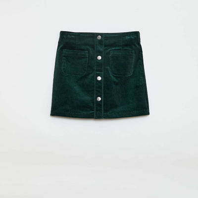 Short  straight-cut velvet skirt GREEN