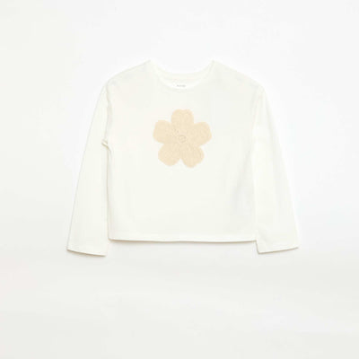 Long-Sleeve T-Shirt with Embroidered Front Detail WHITE