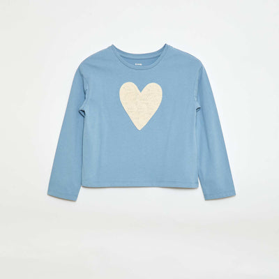 Long-sleeved T-shirt with embroidered design on the front BLUE