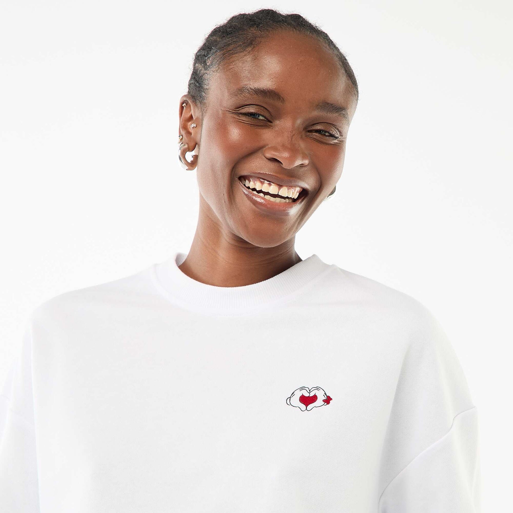 Plain cotton 'Disney' 'Mickey and Minnie' print sweatshirt WHITE