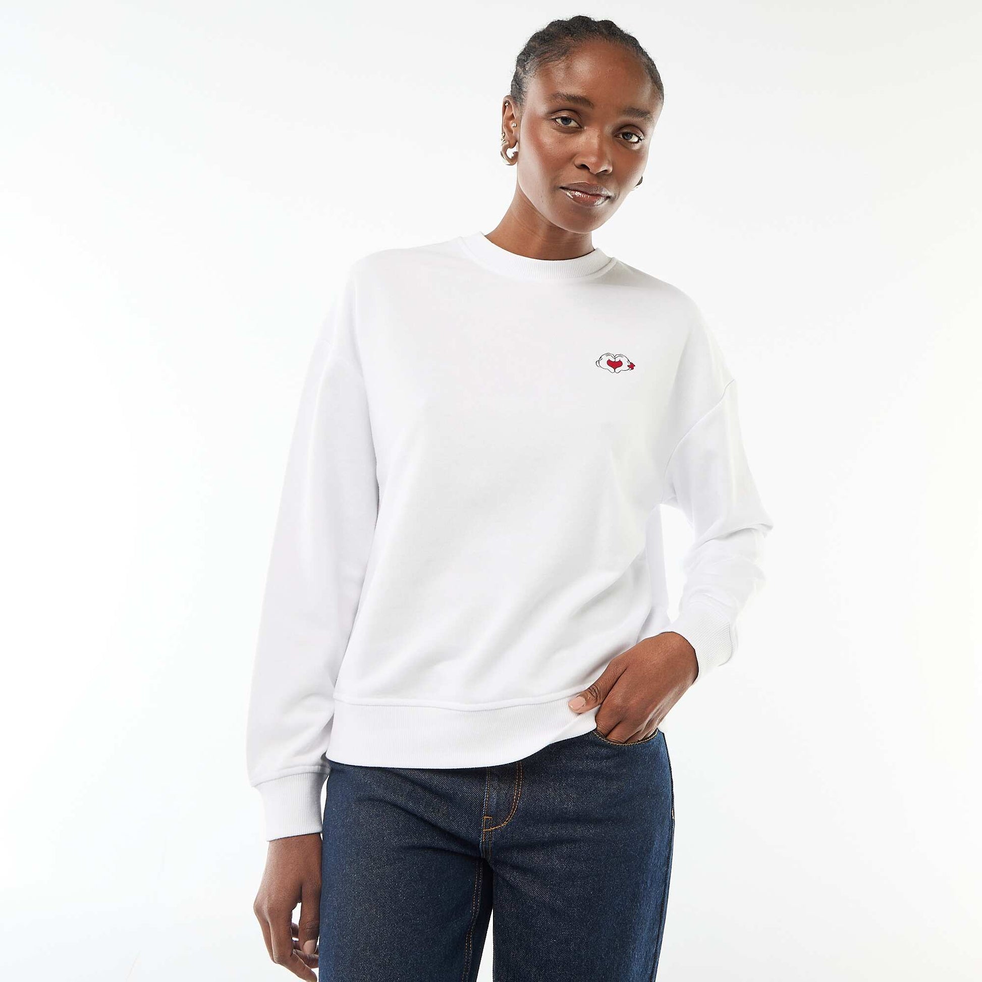 Plain cotton 'Disney' 'Mickey and Minnie' print sweatshirt WHITE