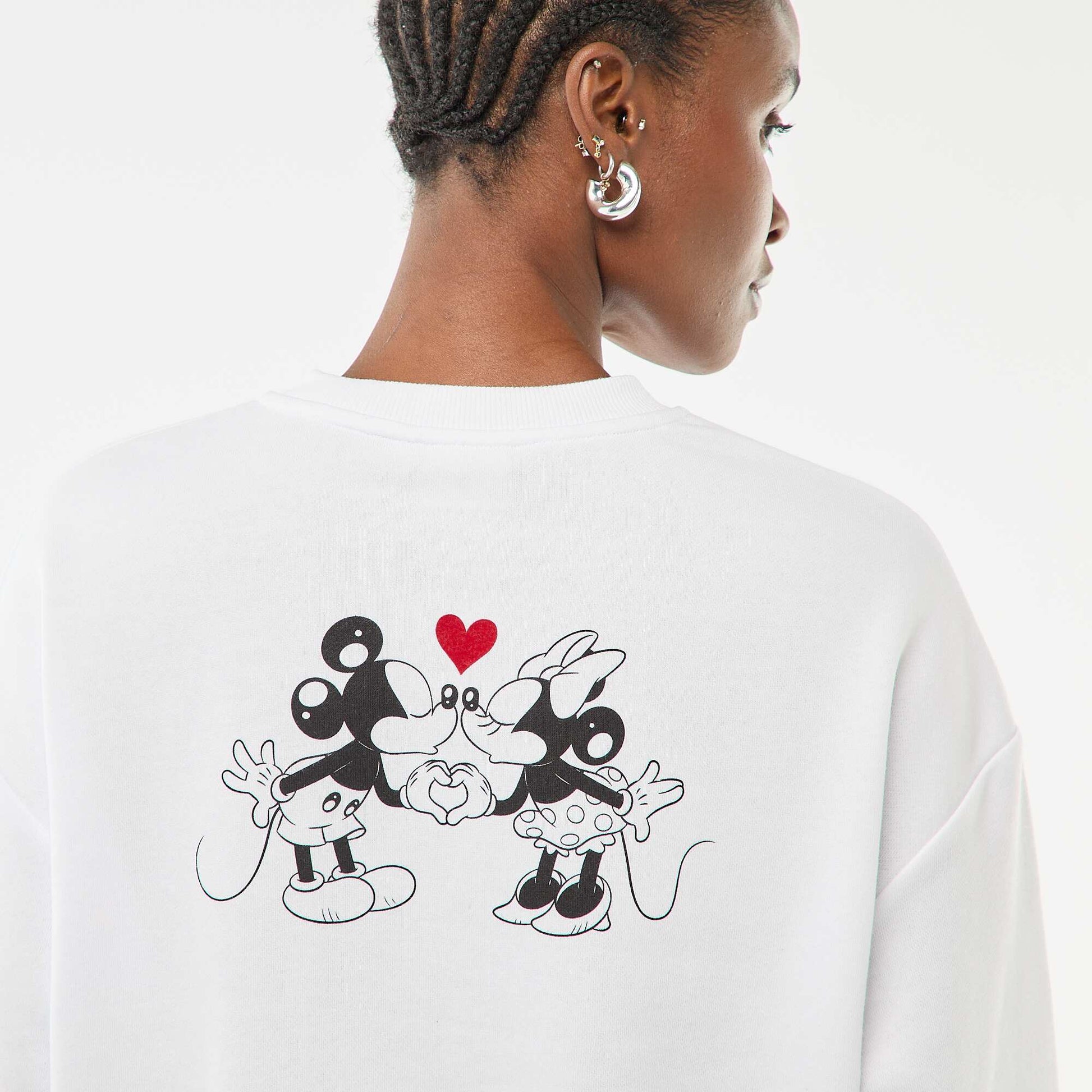 Plain cotton 'Disney' 'Mickey and Minnie' print sweatshirt WHITE