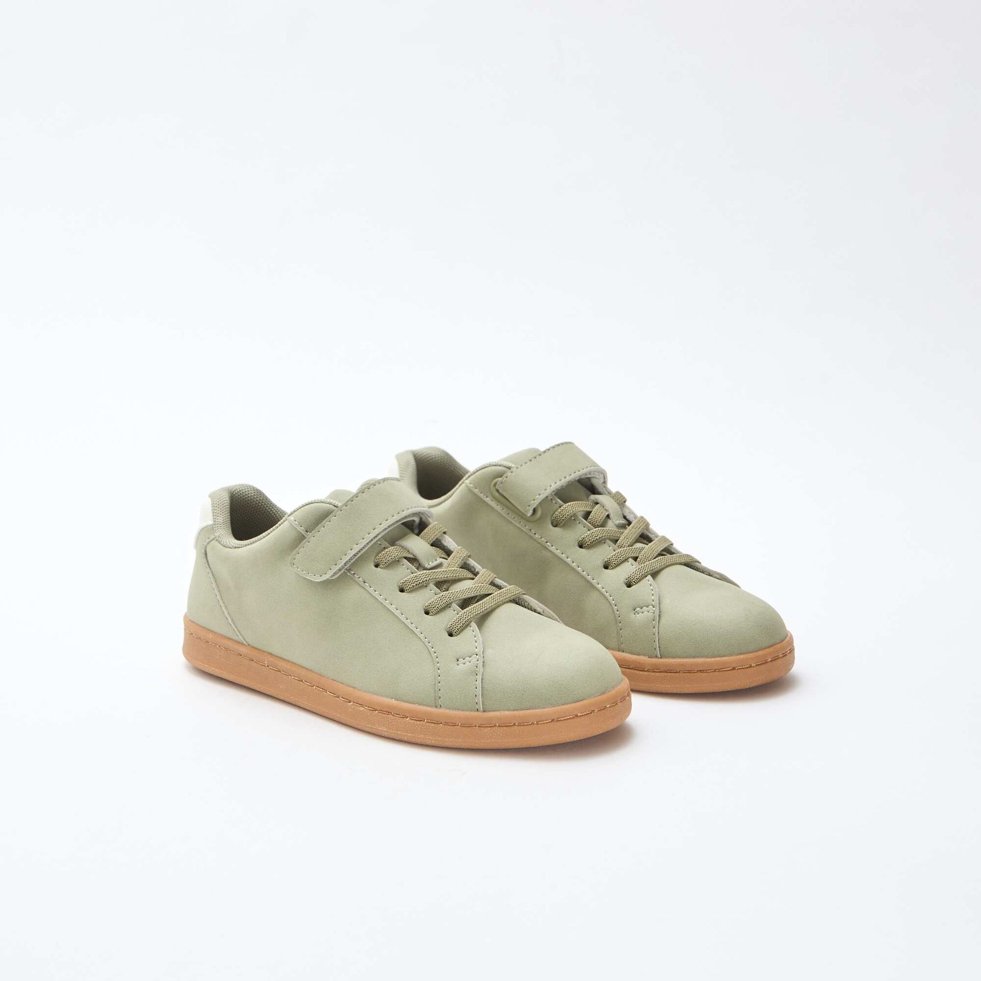 Two-tone low-top suede-effect trainers GREEN