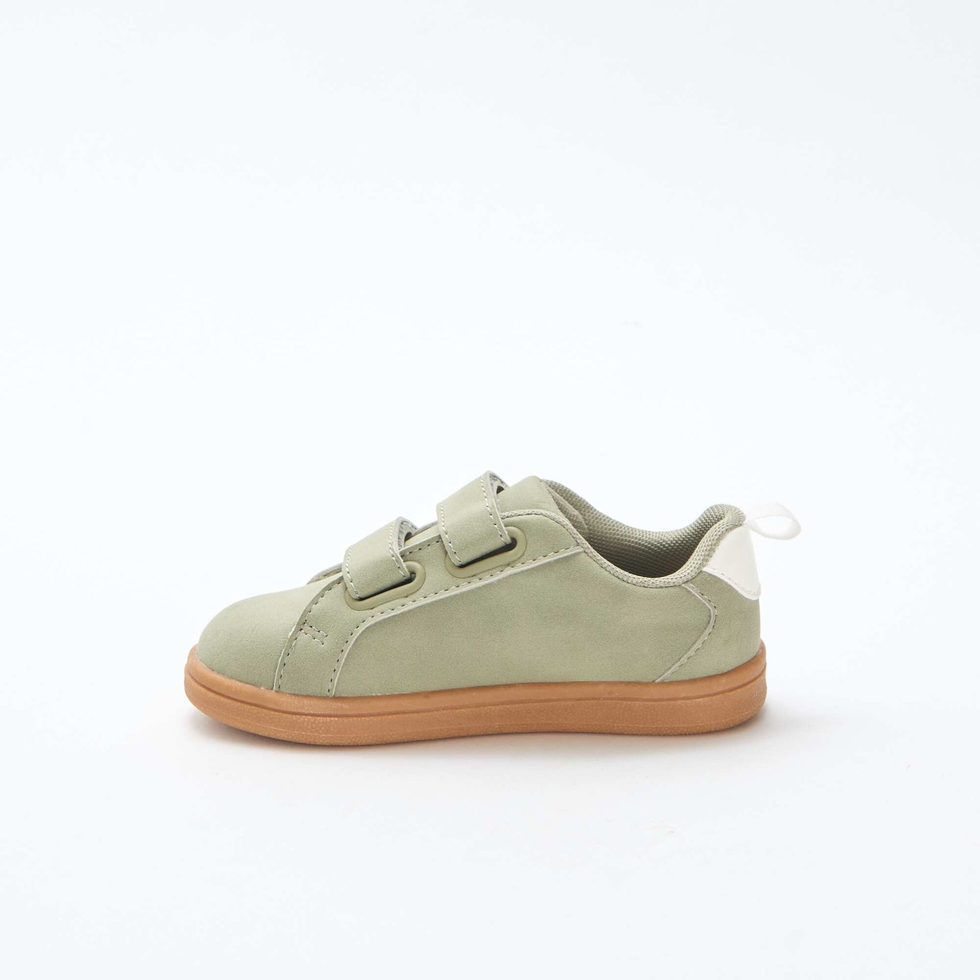 Two-tone faux suede low-top trainers with hook-and-loop strap GREEN