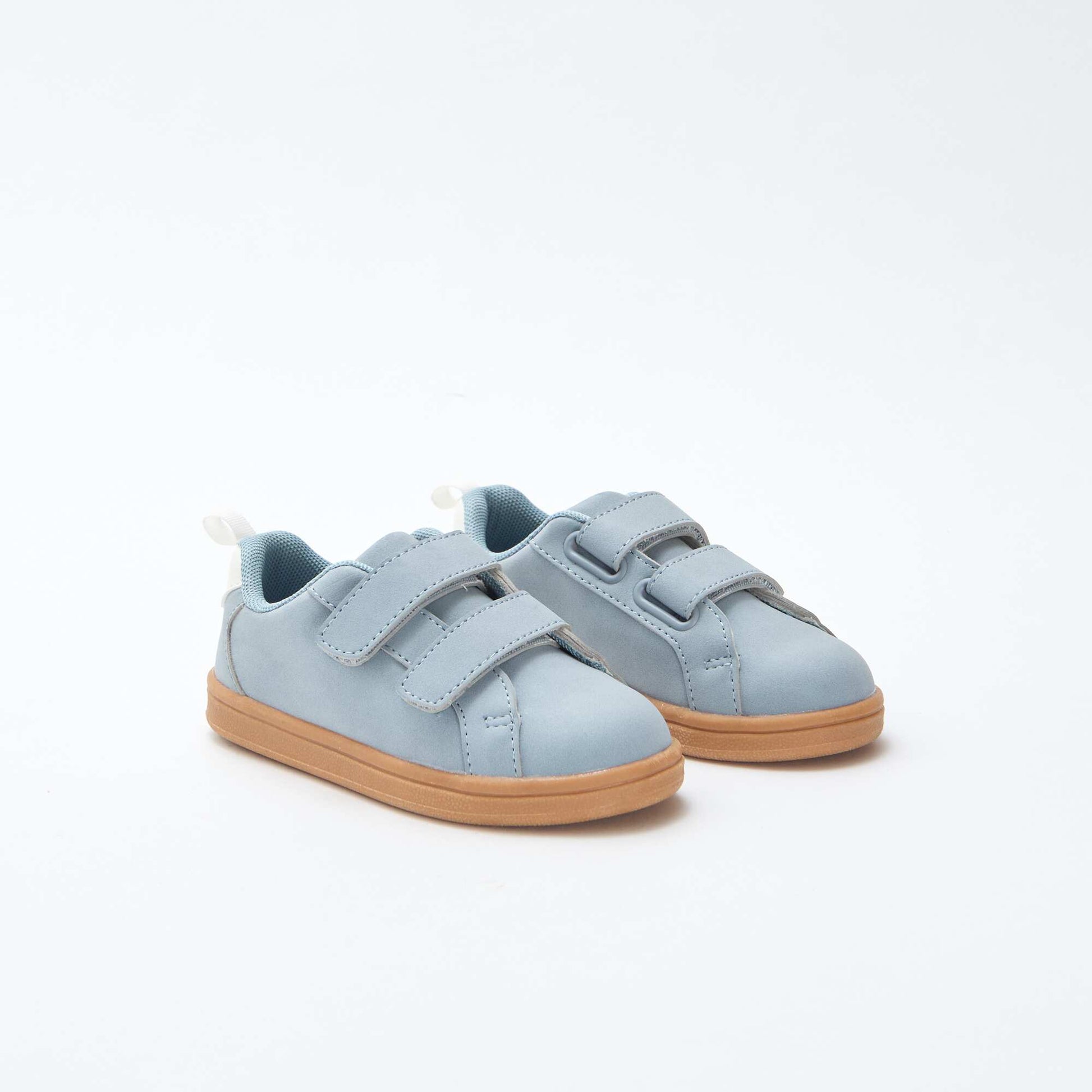 Two-Tone Suedette Low-Top Sneakers with Hook-and-Loop Fastening BLUE