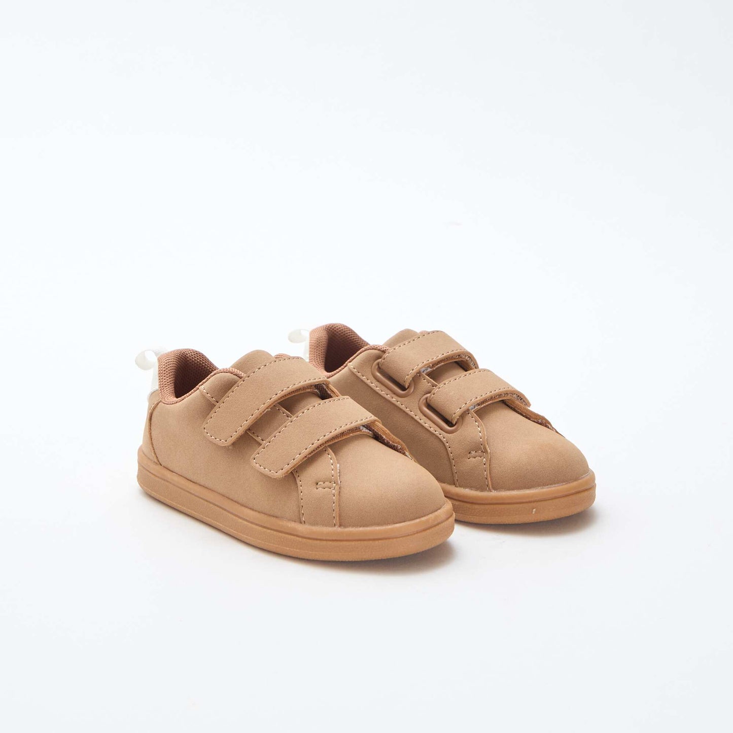 Two-tone Suede-Effect Low-Top Sneakers with Hook-and-Loop Fastener BROWN