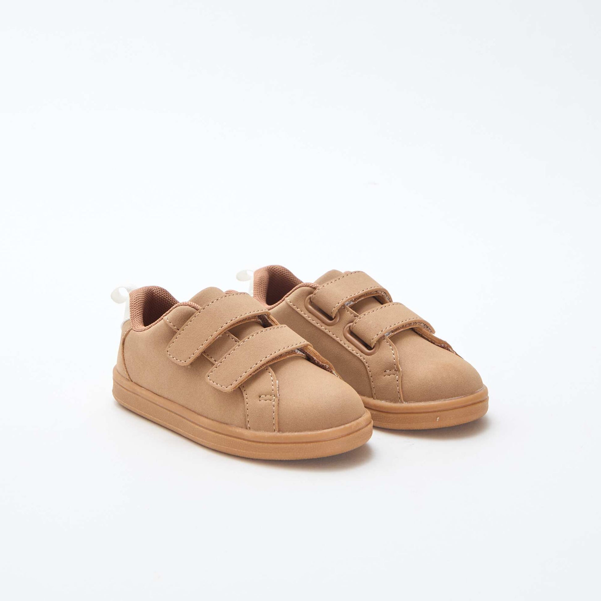 Two-tone Suede-Effect Low-Top Sneakers with Hook-and-Loop Fastener BROWN