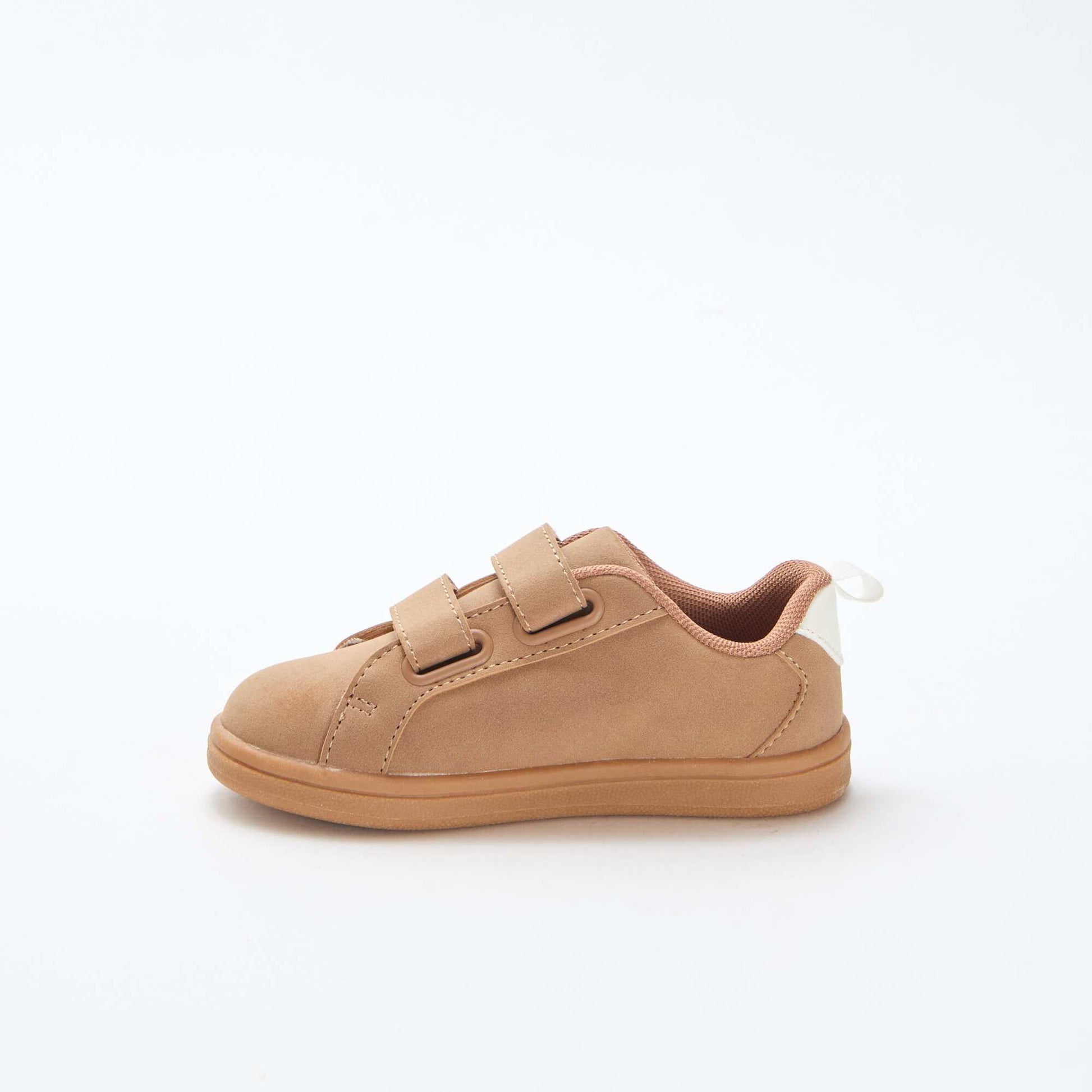 Two-tone Suede-Effect Low-Top Sneakers with Hook-and-Loop Fastener BROWN