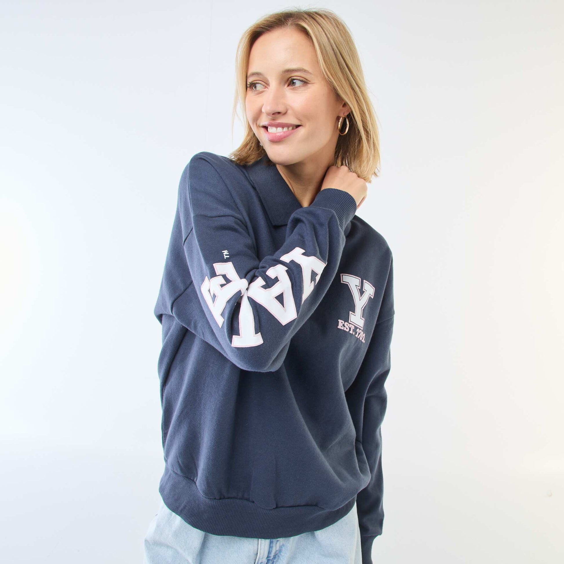 Printed Long-Sleeve Polo Sweatshirt BLUE