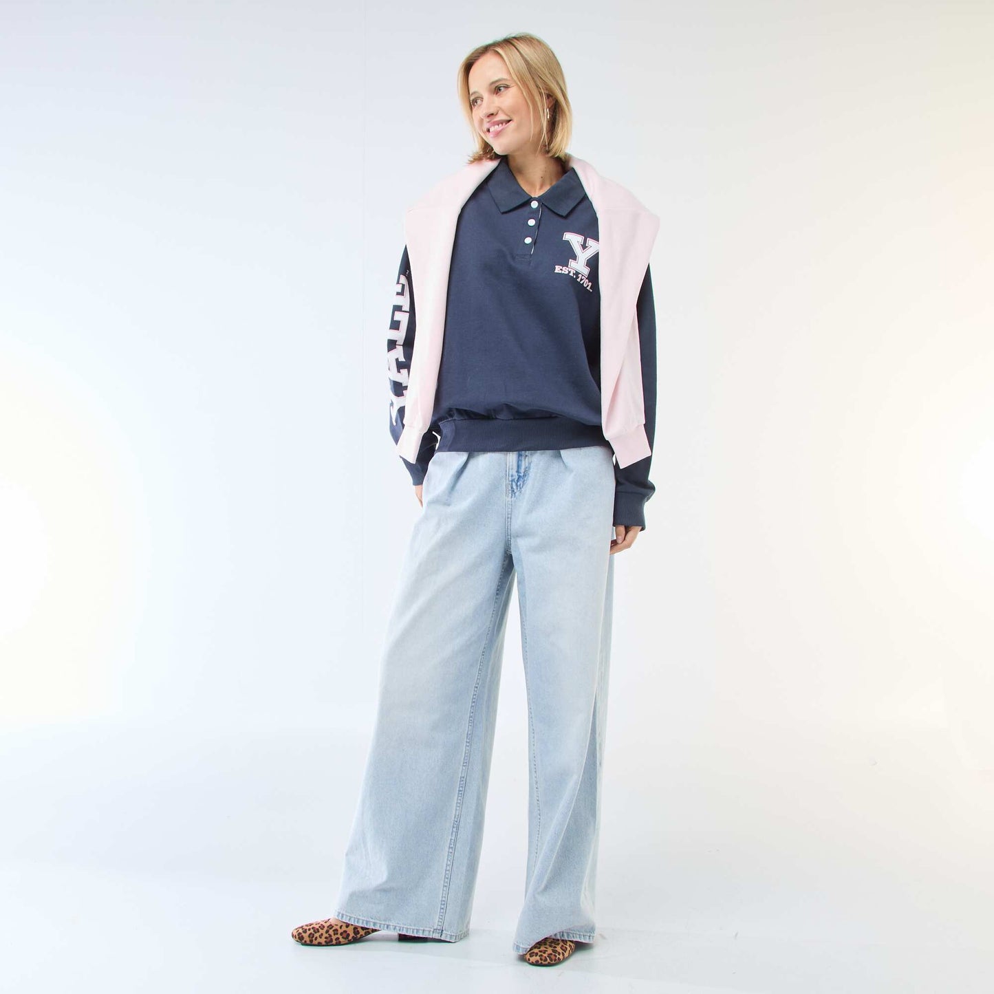 Printed Long-Sleeve Polo Sweatshirt BLUE